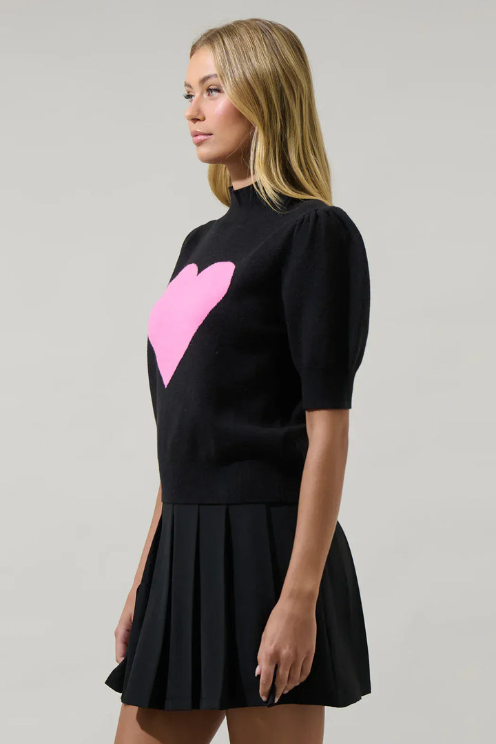 SugarLips Sweater Russel Heart Puff Sleeve Sweater