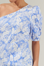 SugarLips Top Azul Tropical One Shoulder Blouse