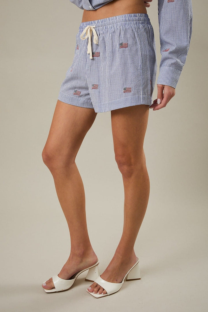 Sunday Edition Shorts Stripe Flag Embroidered Shorts