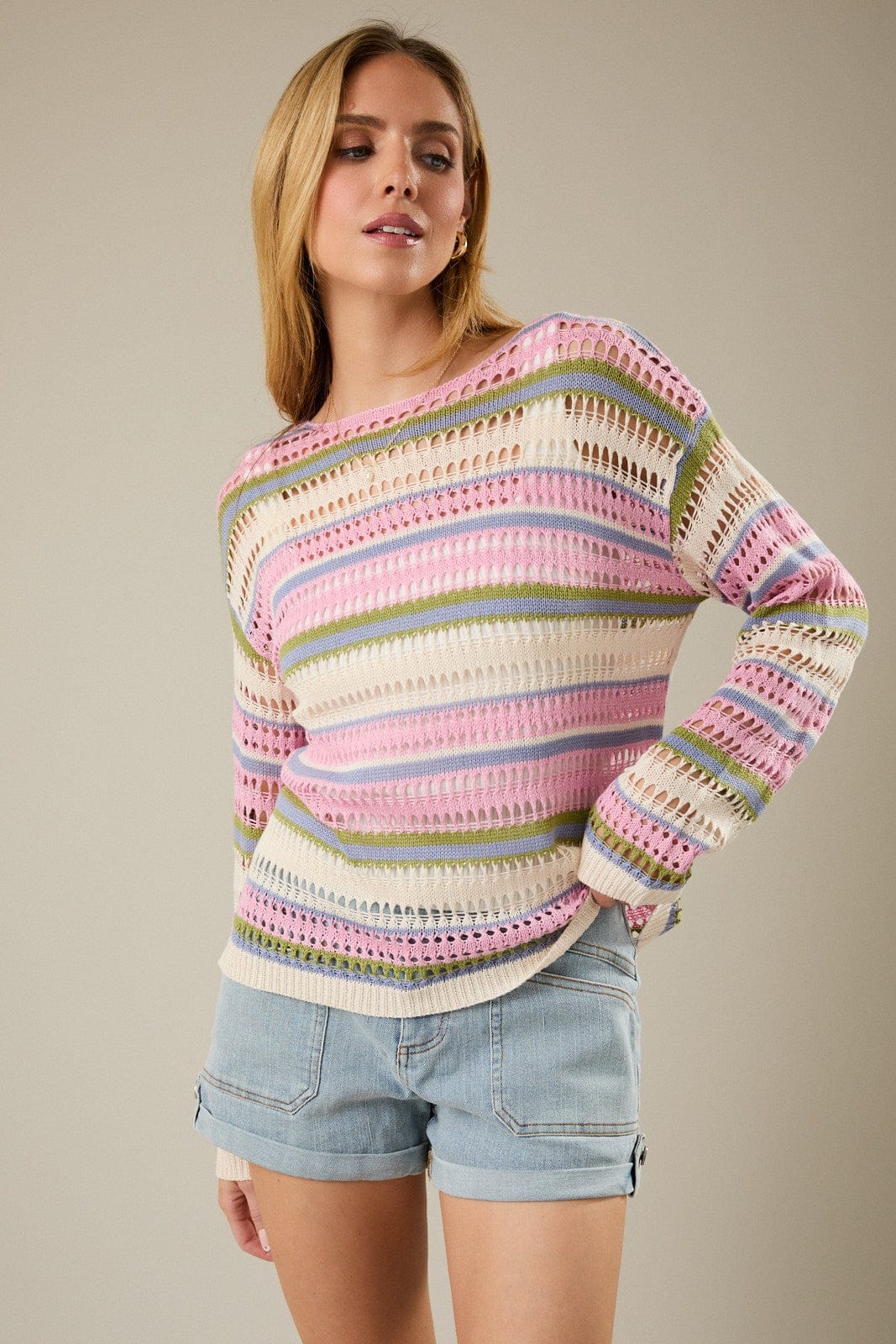 Sunday Edition Sweater Daisy Open Knit Stripe Sweater