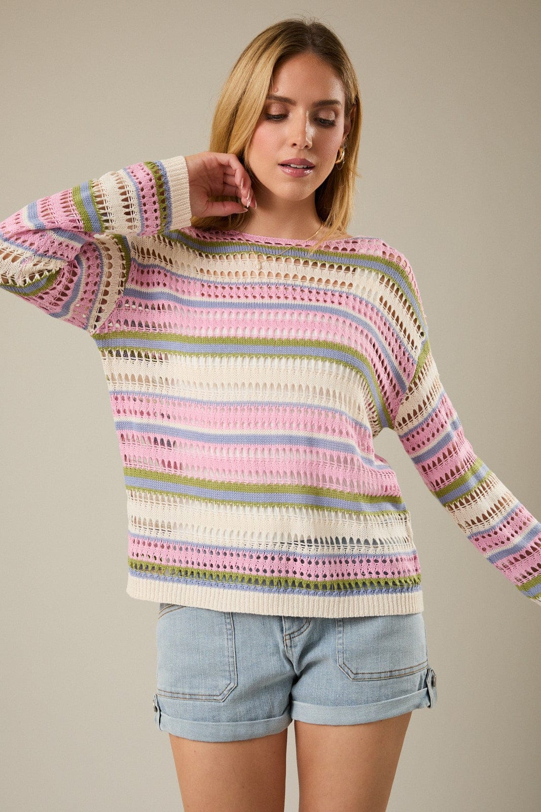 Sunday Edition Sweater Pink Multi Stripe / S Daisy Open Knit Stripe Sweater