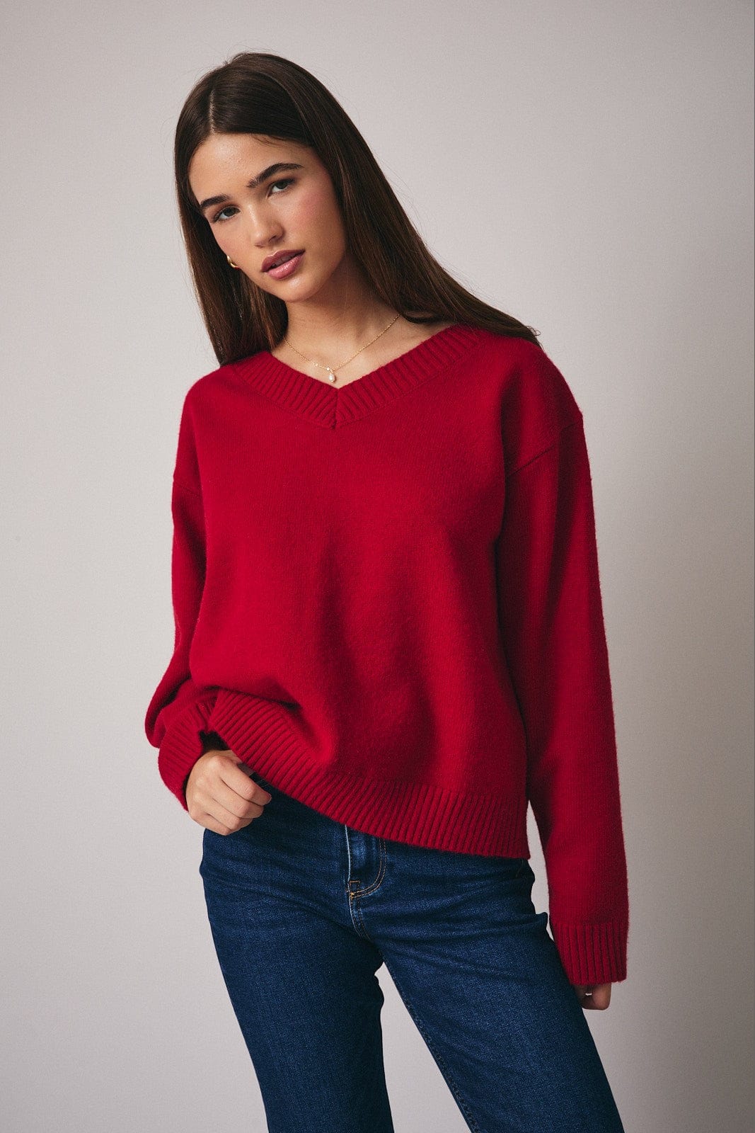 Sunday Edition Sweater Red / S Katelyn V-Neck Sweater