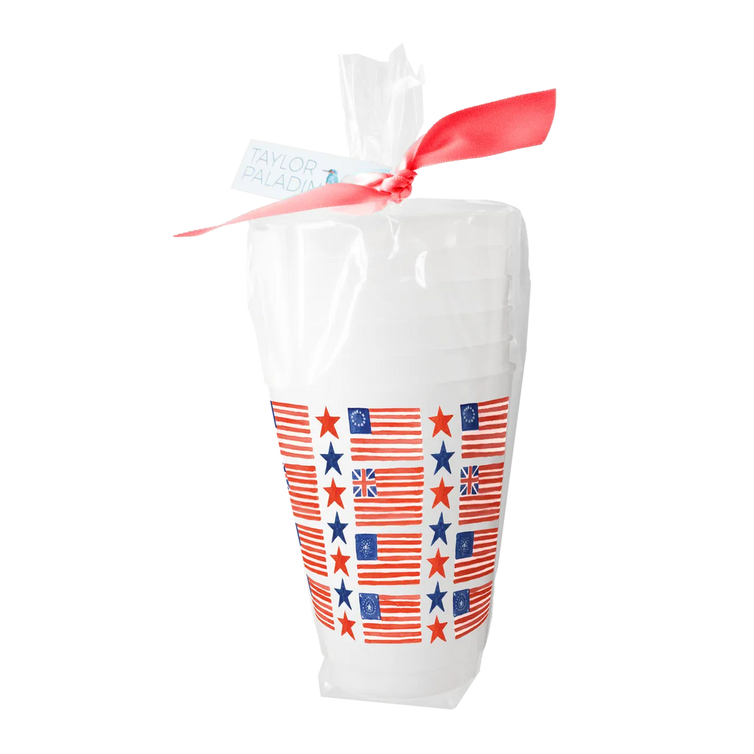 Taylor Paladino Drinkware Vintage American Flag Frosted Cup Set - 8 Pack