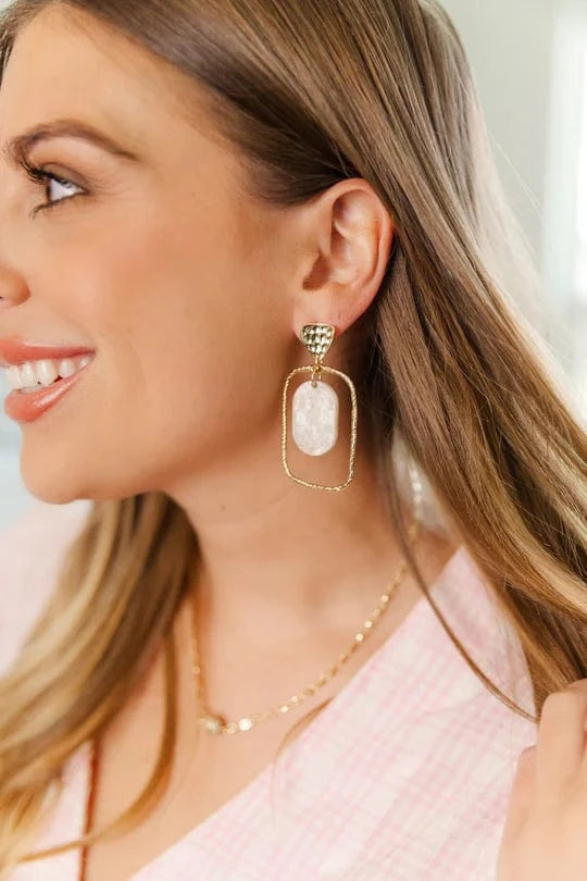 Taylor Shaye Designs Earrings White Shimmer Oval Hoops
