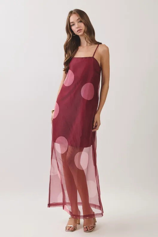 TCEC Maxi Dress Burgundy / S Vera Polka Dot Sheer Maxi Dress