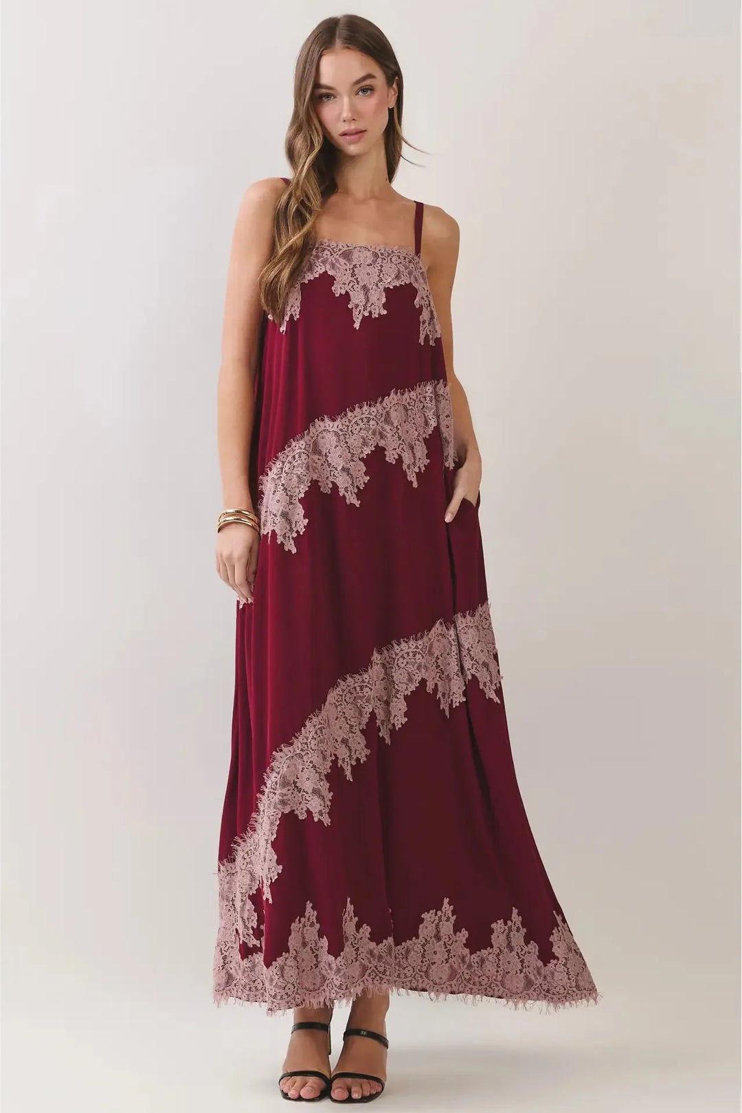 TCEC Maxi Dress Burgundy / S Willa Contrast Lace Maxi Dress