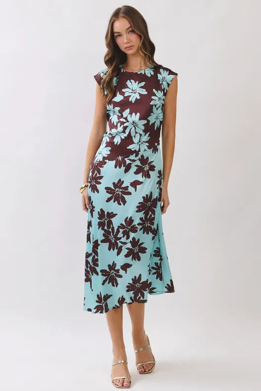 TCEC Midi Dress Blue / S Lilly Floral Color Block Midi Dress