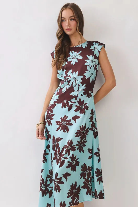 TCEC Midi Dress Lilly Floral Color Block Midi Dress