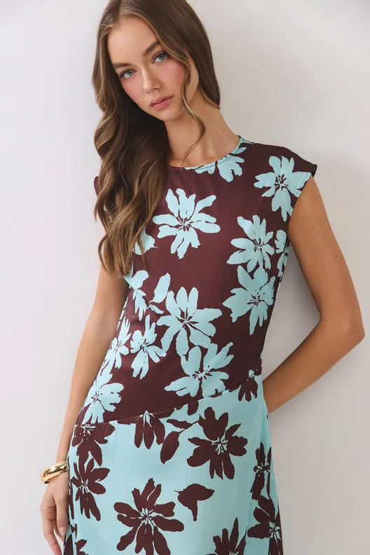 TCEC Midi Dress Lilly Floral Color Block Midi Dress