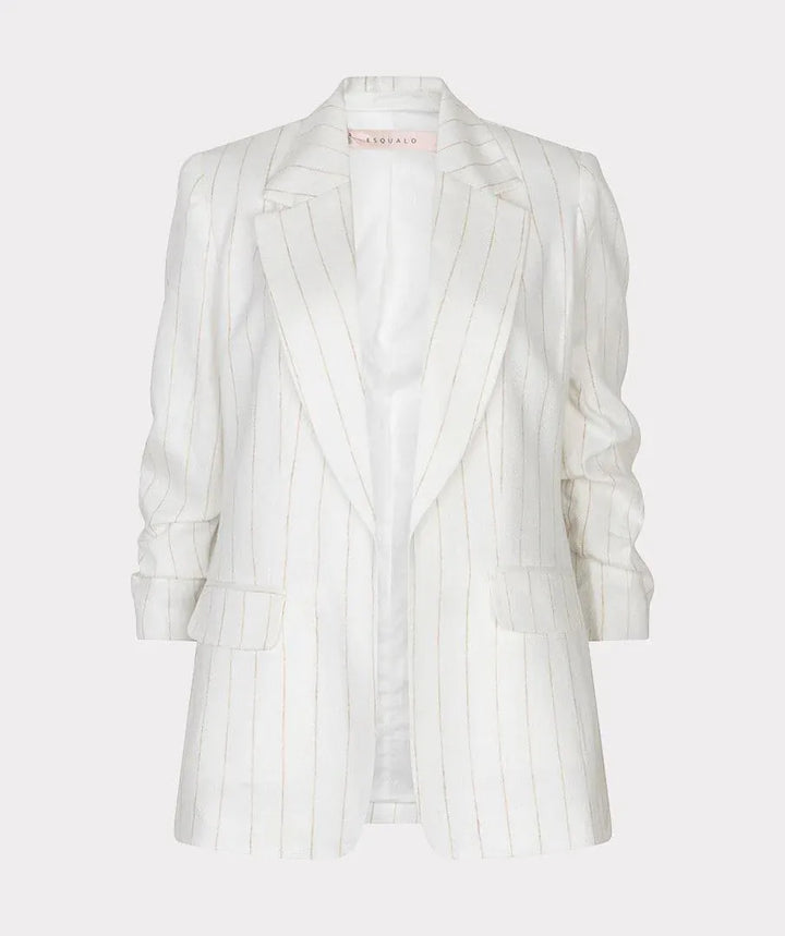 Teal Dani striped linen blazer by Esqualo showing a tailored fit and classic lapel design.