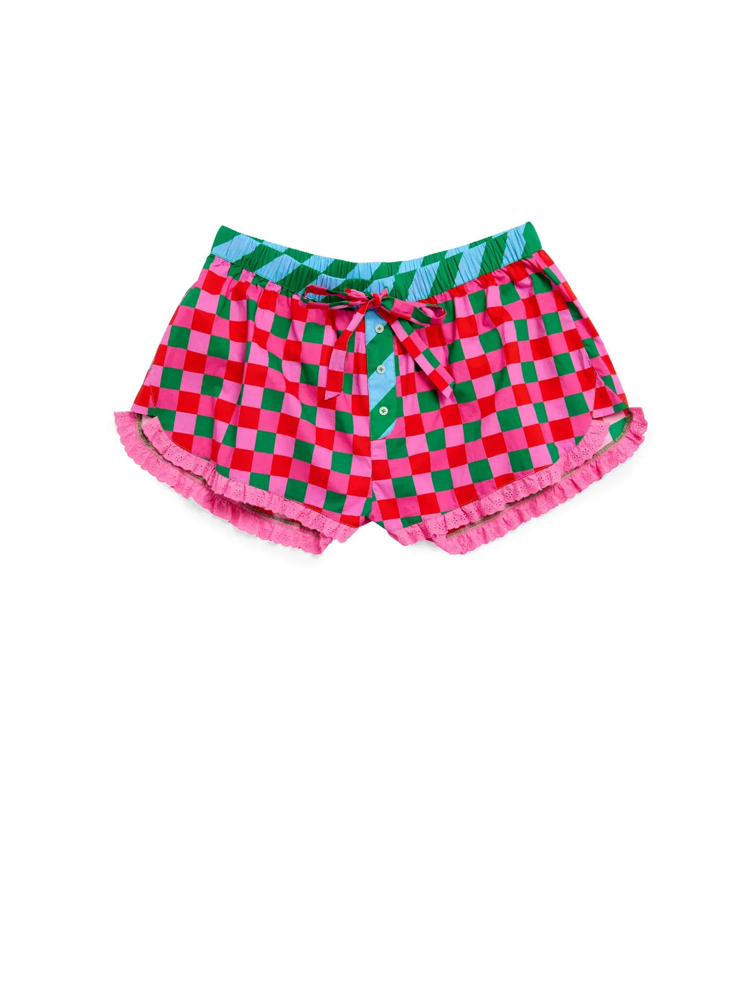 Teal Poppy Loungewear Checkered Boxer Short