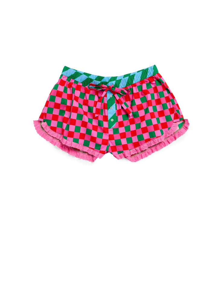 Teal Poppy Loungewear Checkered Boxer Short