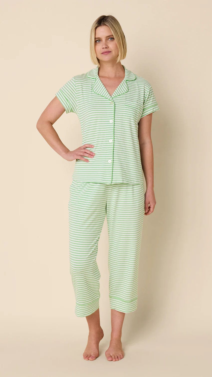 The Cat's Pajamas PJ Set Pistachio / S Essential Stripe Pima Knit Capri Set