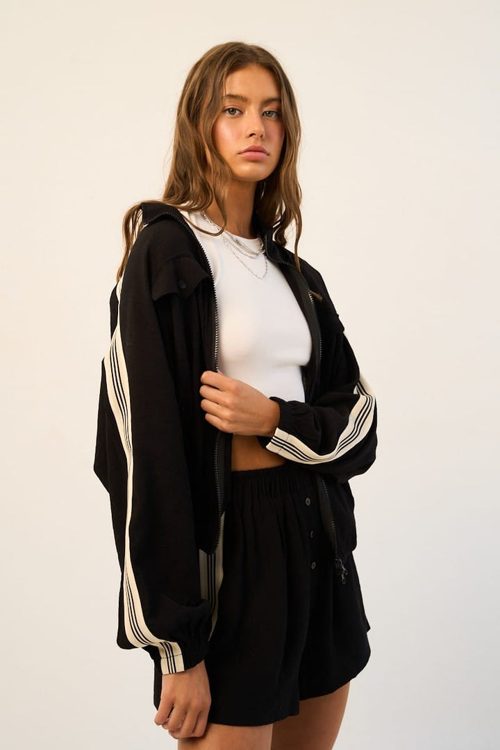 The Greii Set Black / S Elani Sporty Stripe Zip Set
