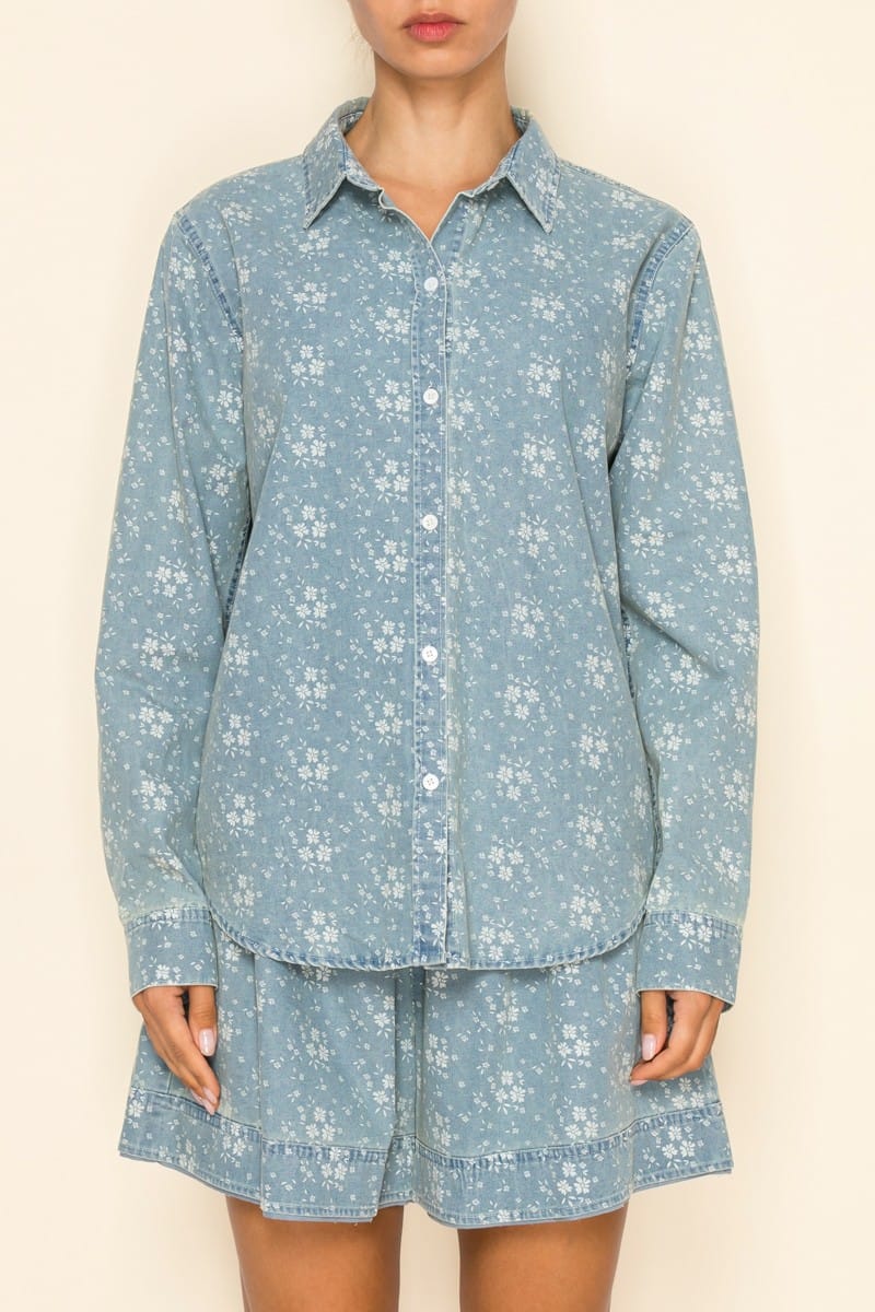 The Greii Set Denim / S Haley Button Down Floral Set