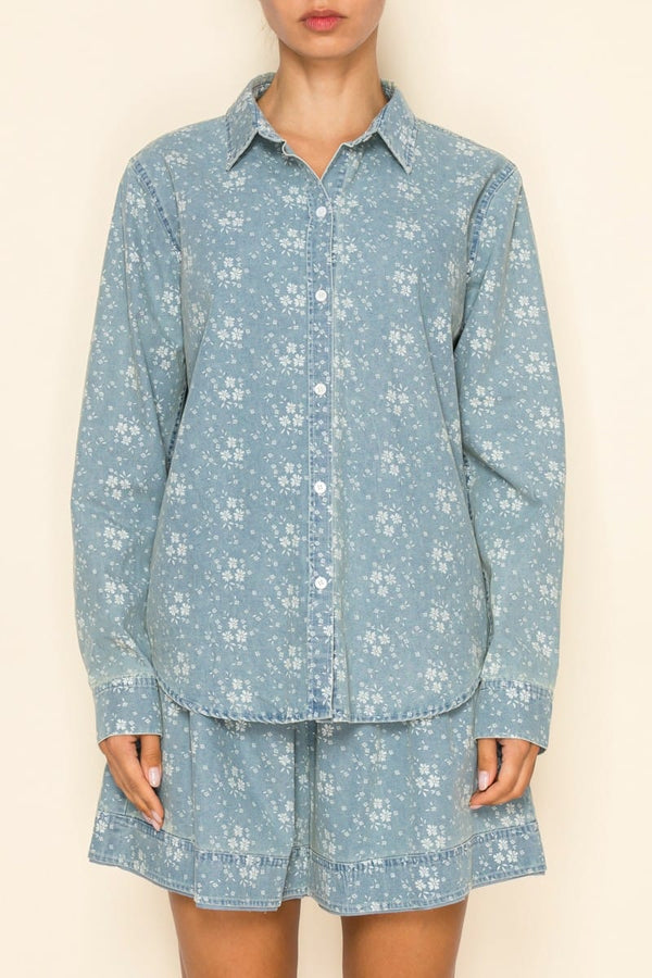 The Greii Set Denim / S Haley Button Down Floral Set