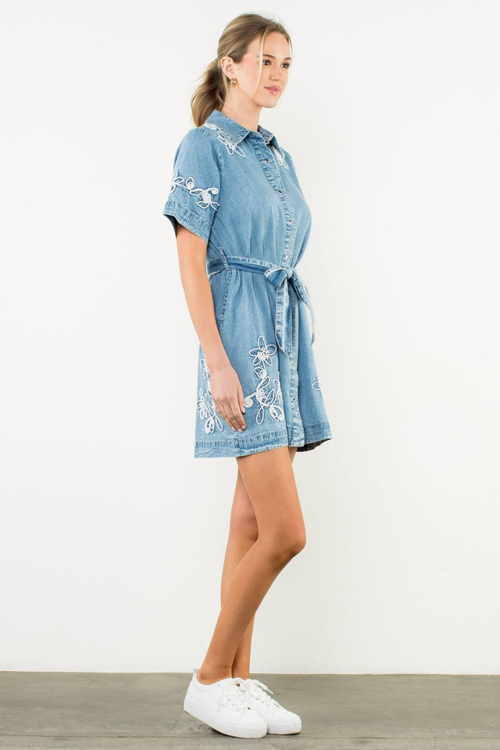 THML Dress Ariana Floral Denim Dress