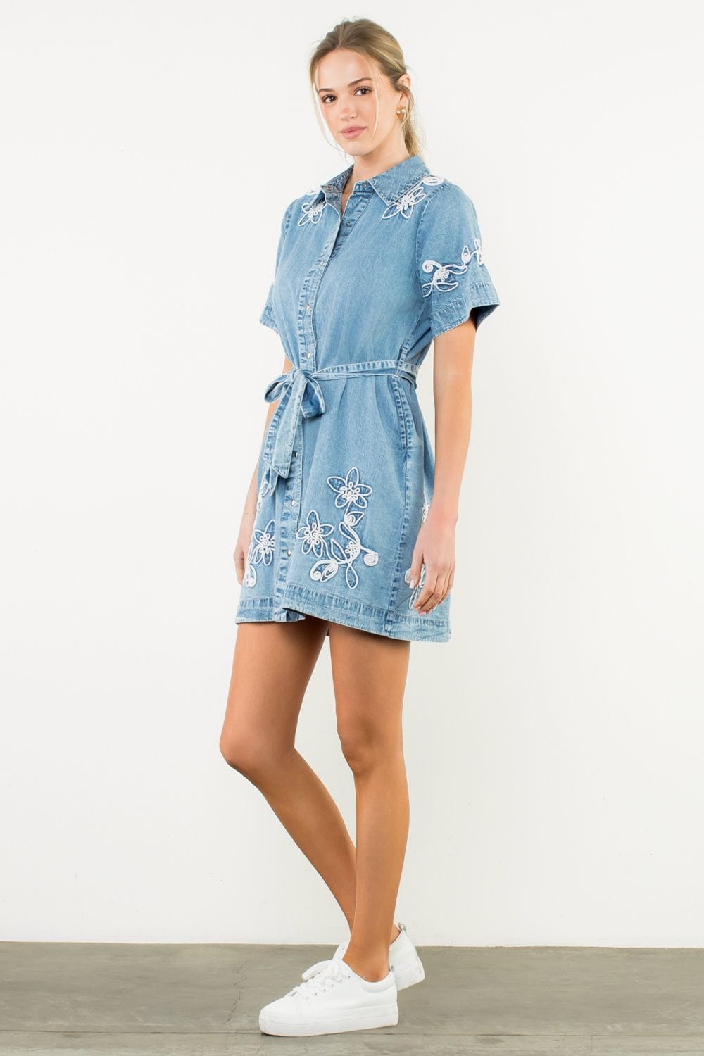THML Dress Ariana Floral Denim Dress