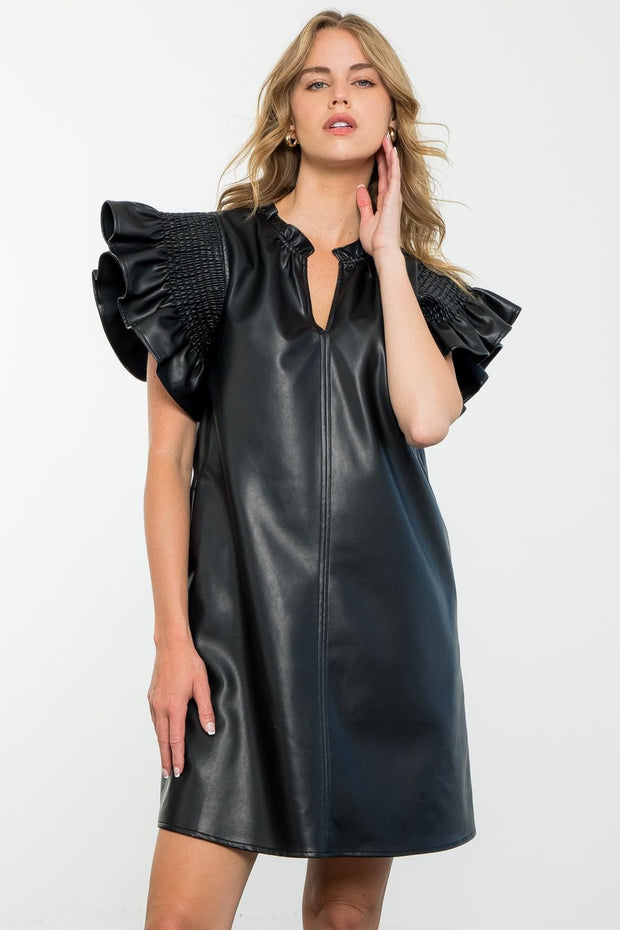 THML Dress Black / XS Aspen Smocked Leather Dress