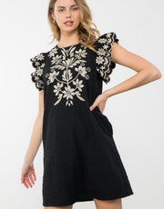 THML Dress Black / XS Ime Embroidered Ruffle Dress