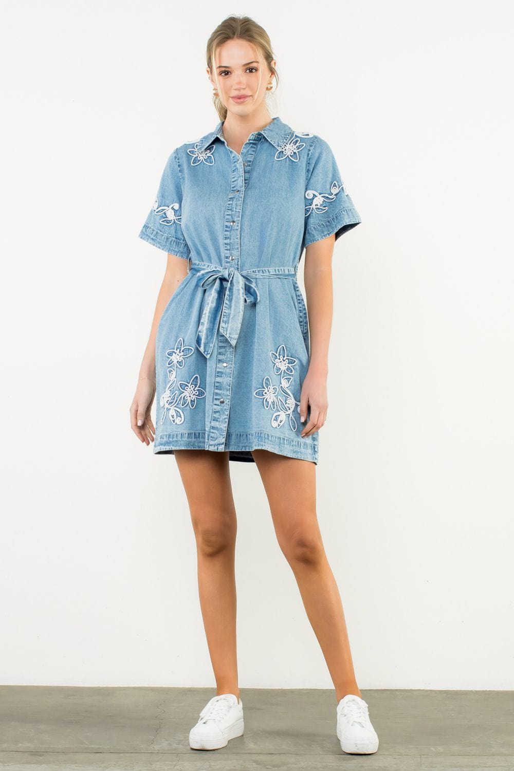 THML Dress Blue / XS Ariana Floral Denim Dress