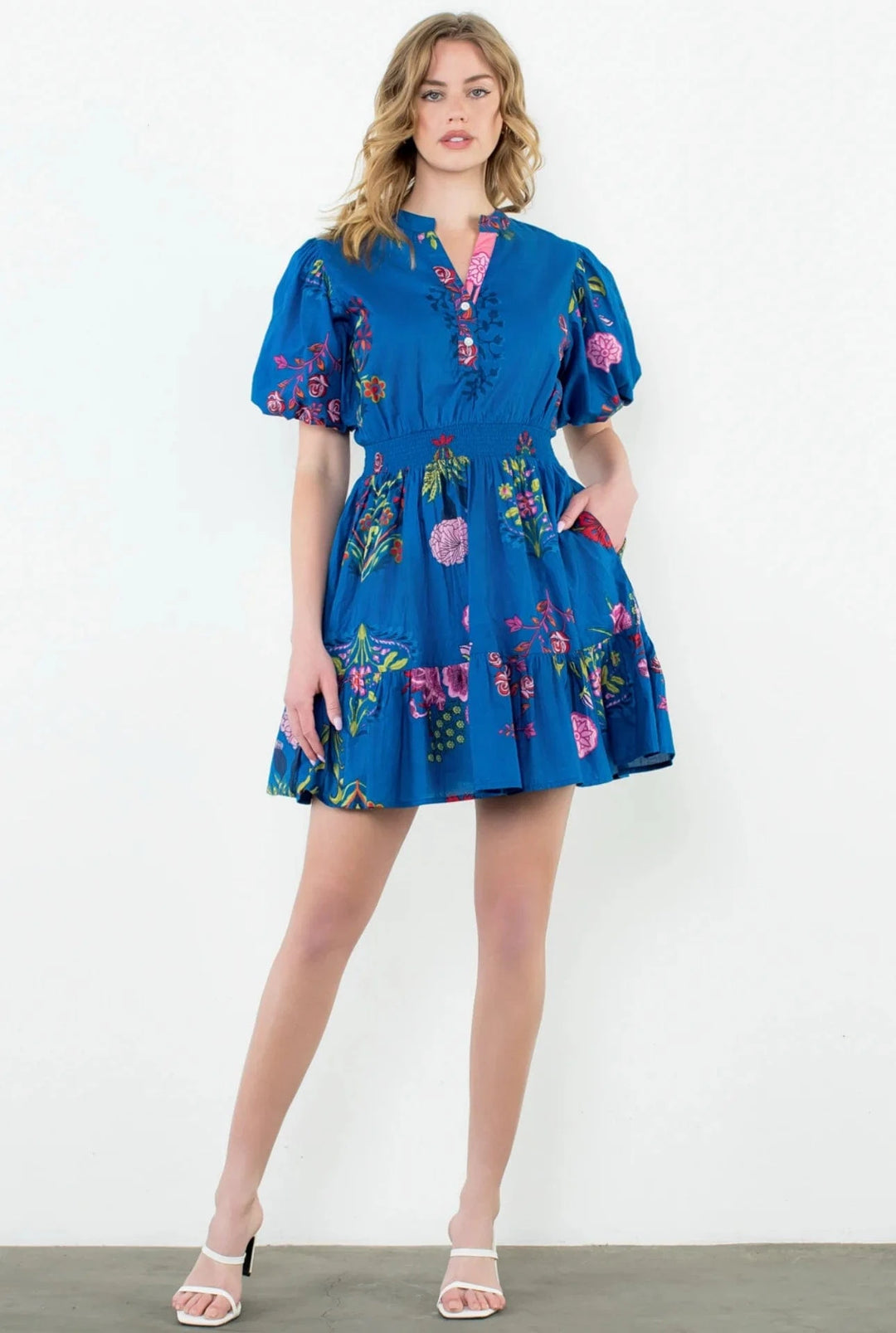 THML Dress Blue / XS Clara Puff Sleeve Dress
