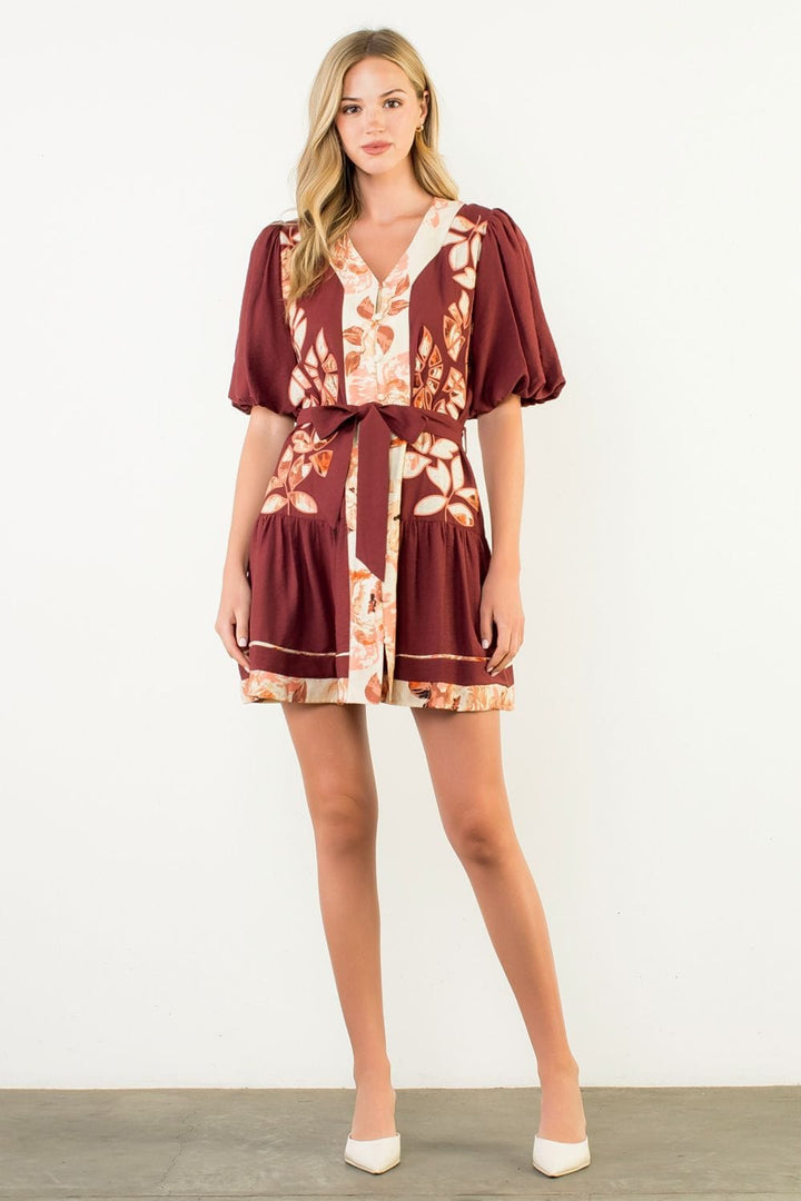 THML Dress Burgundy / XS Sarah Puff Sleeve Dress