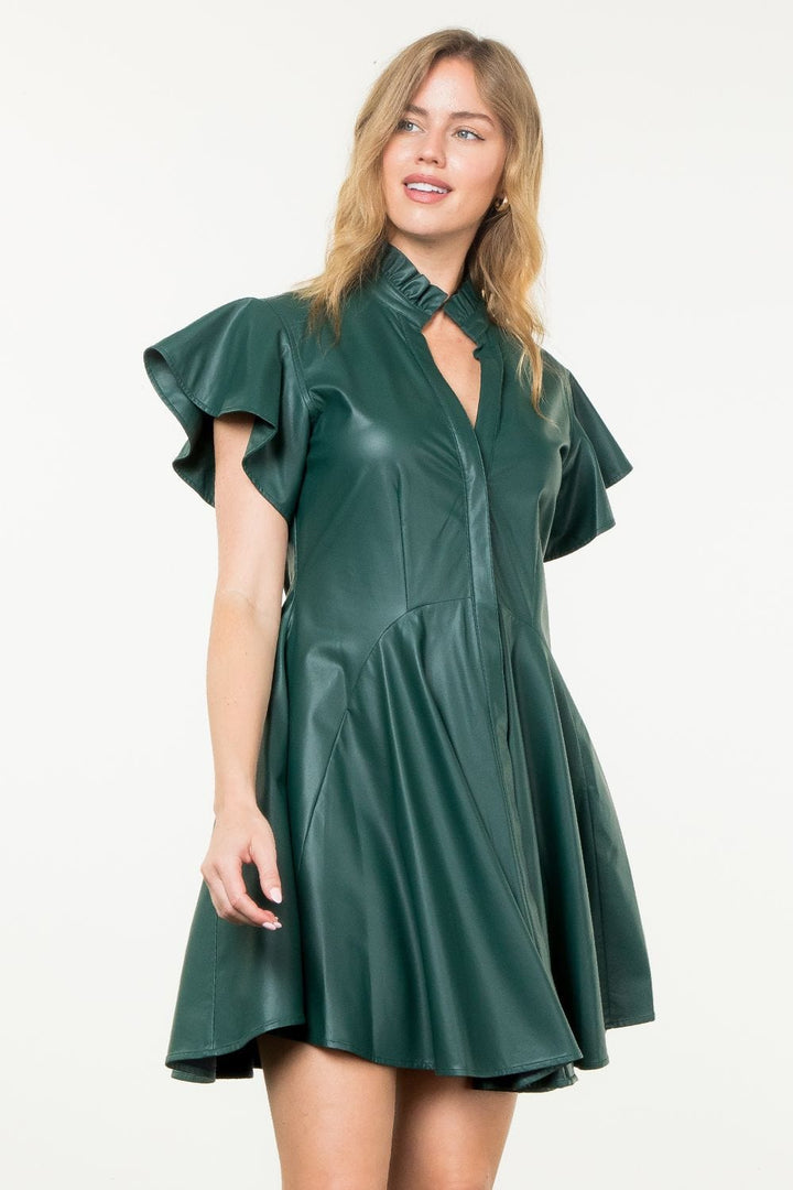 THML Dress Green / XS Alanna Flutter Leather Dress