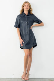 THML Dress Lannie Short Sleeve Button Up Leather Dress