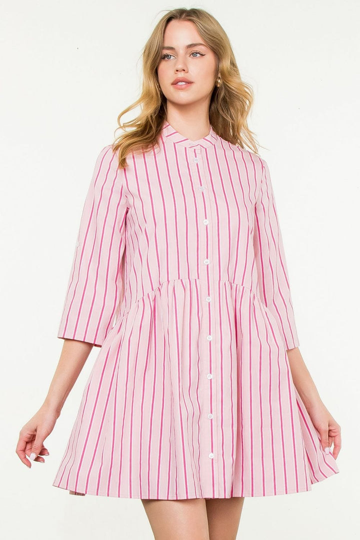 THML Dress Molly Striped Button Up Dress