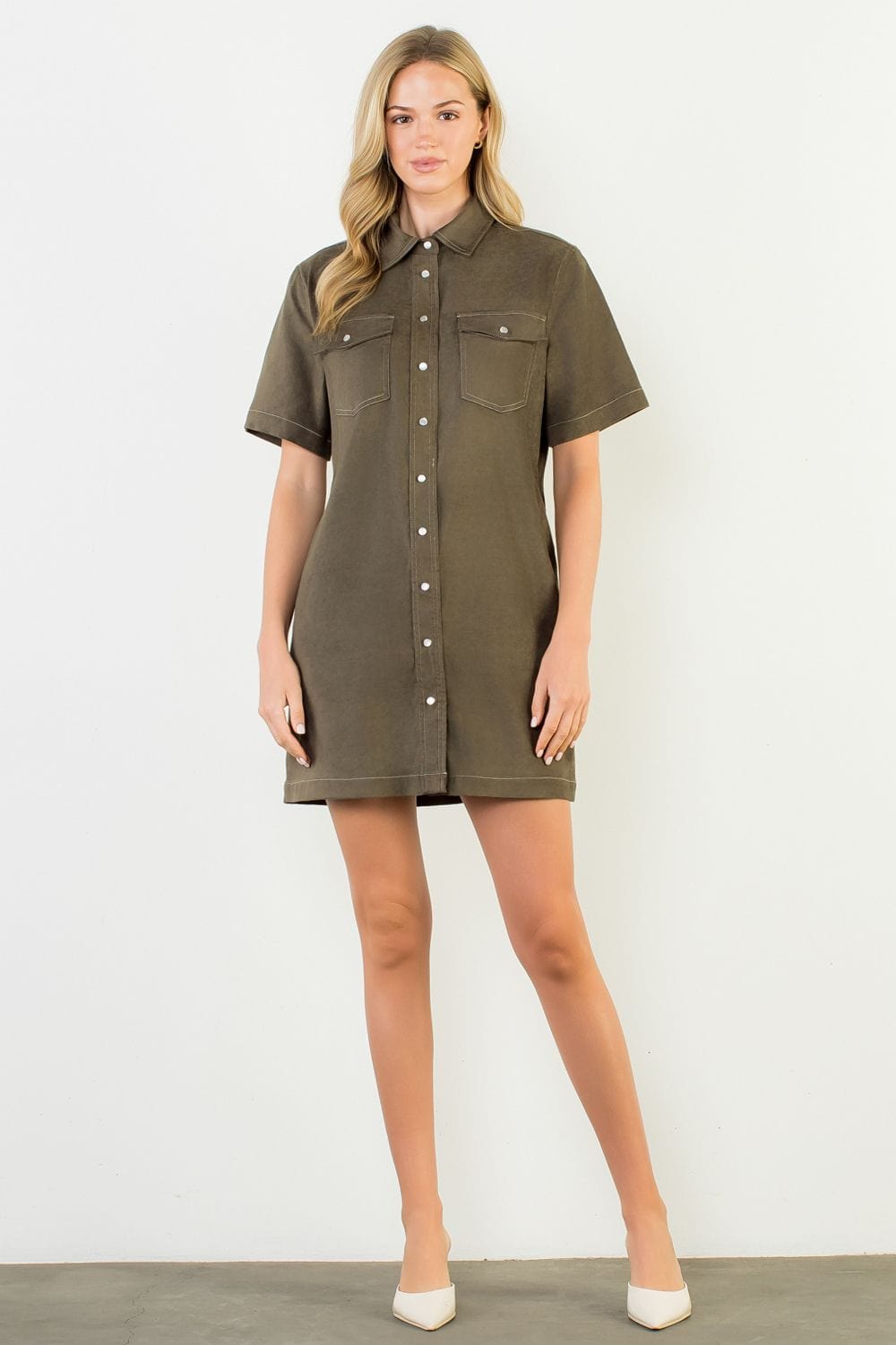 THML Dress Olive / XS Brielle Suede Dress