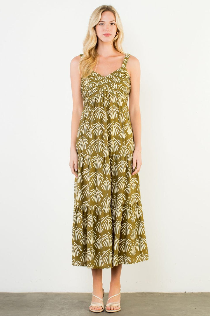 THML Dress Olive / XS Jaden Tiered Maxi Dress