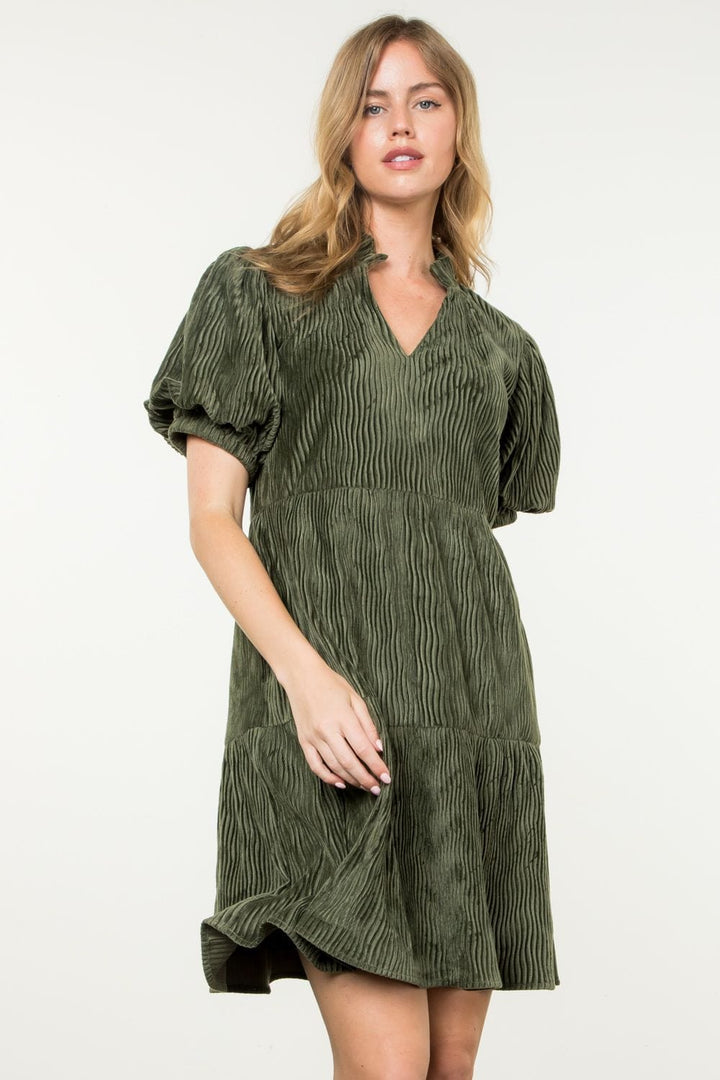 THML Dress Olive / XS Tiana Puff Sleeve Dress