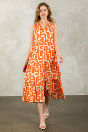 THML Dress Orange / XS Mariana Sleeveless Tiered Print Maxi Dress