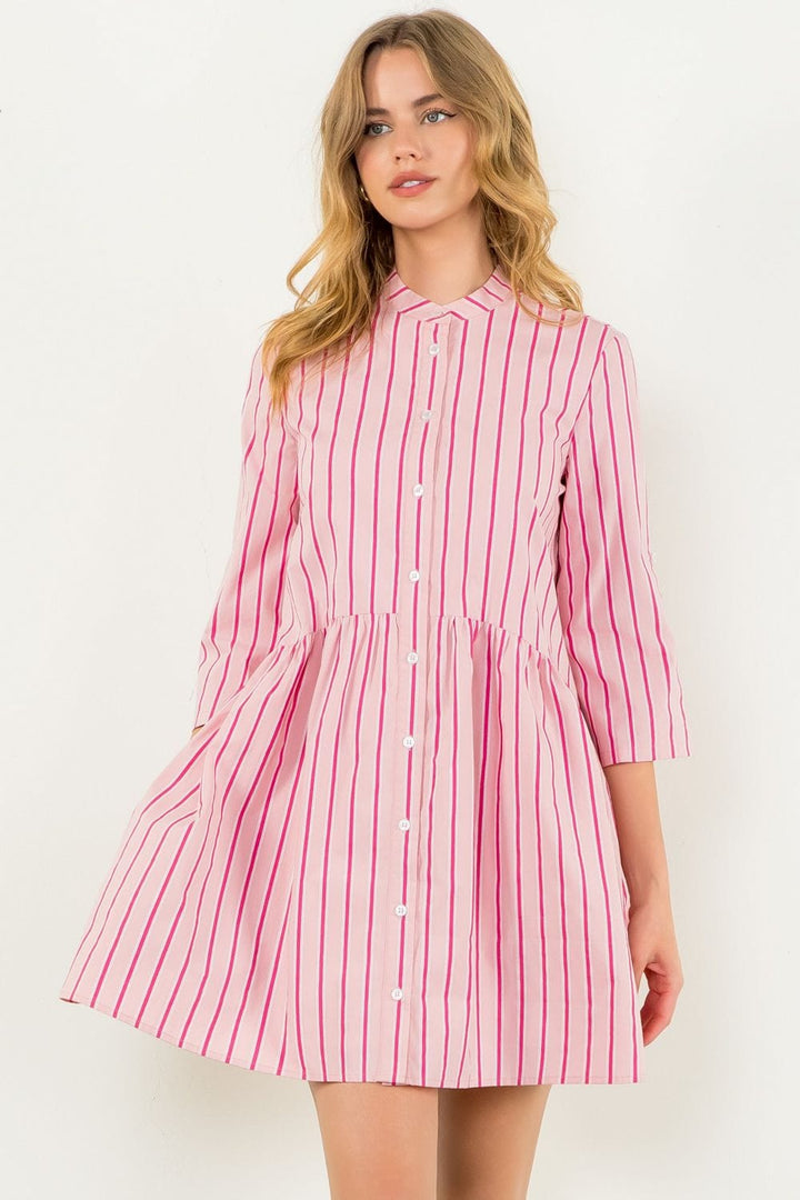 THML Dress Pink / XS Molly Striped Button Up Dress