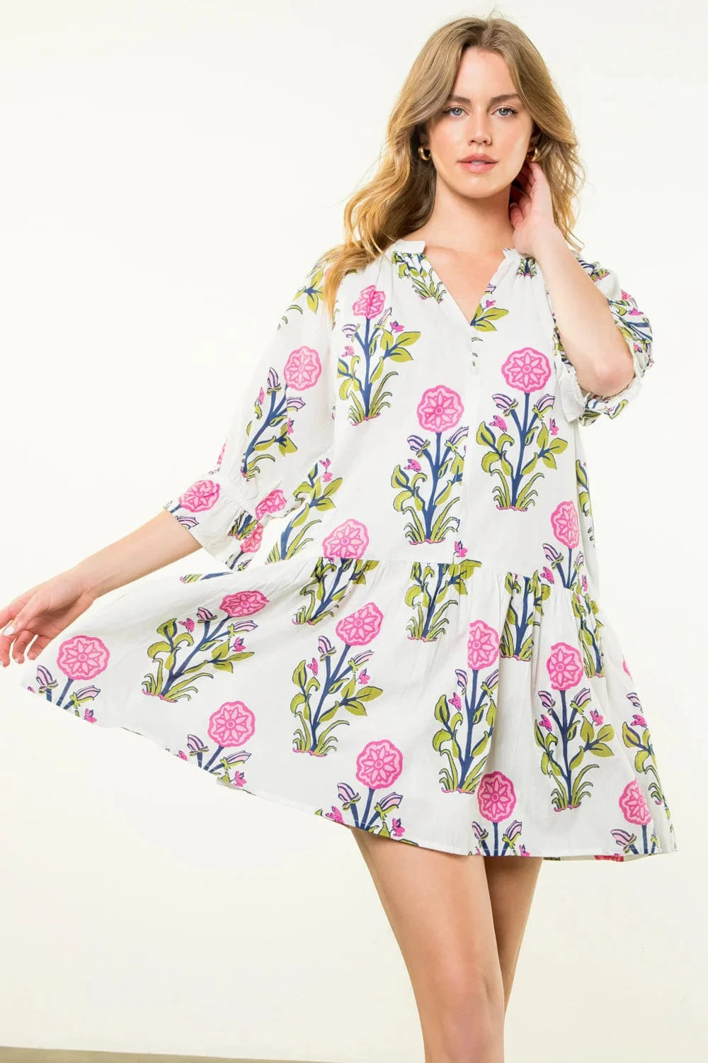 THML Dress White / XS Jordyn Flower Print Dress