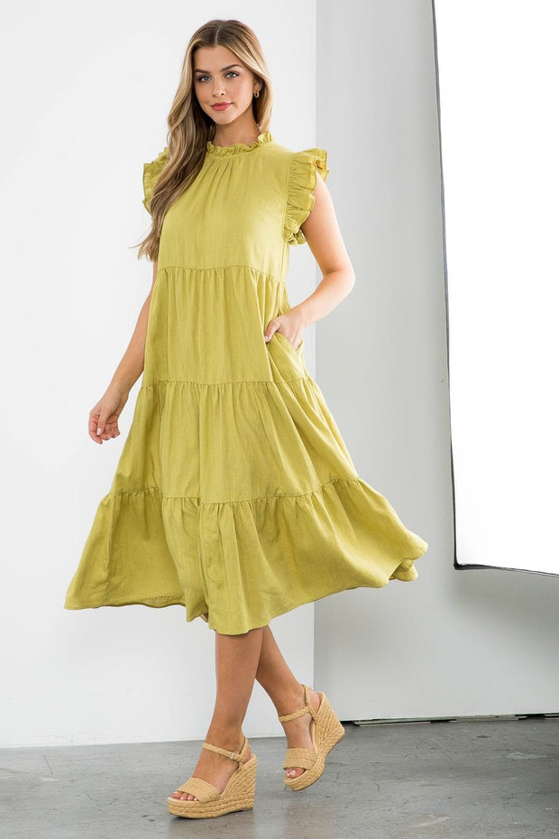 THML Dress Yellow / XS Sasha Tiered Midi Dress