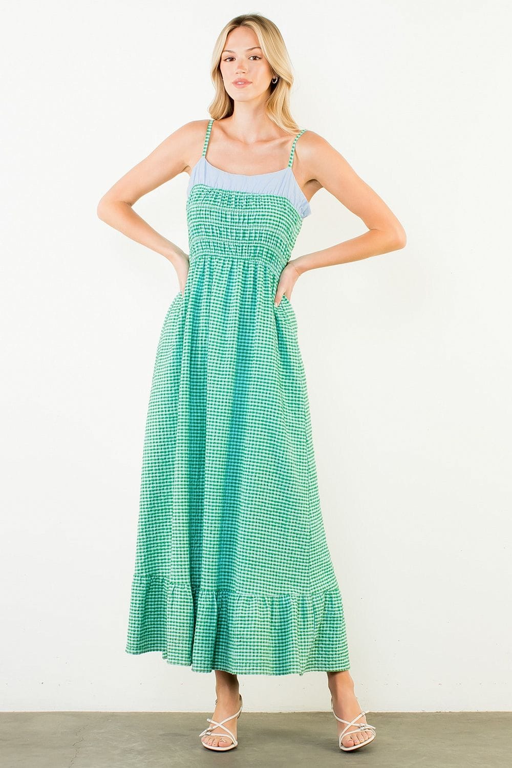 Jocelyn Gingham Maxi Dress – Teal Poppy