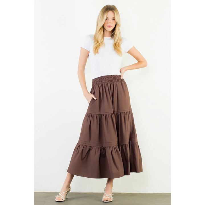 THML Maxi Skirt Brown / XS Arya Long Tiered Skirt