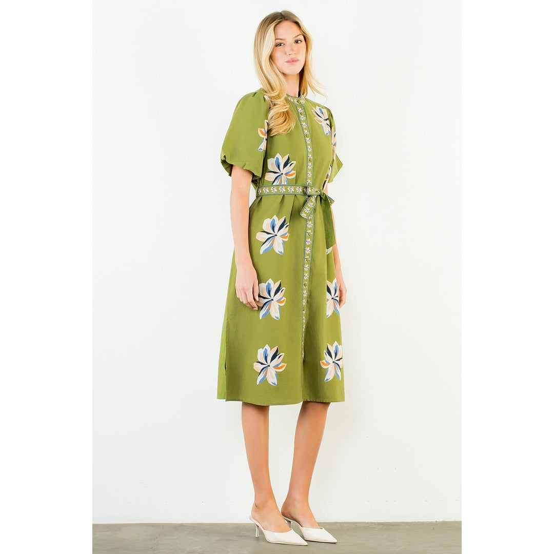 THML Midi Dress Bella Tie Waist Floral Midi Dress