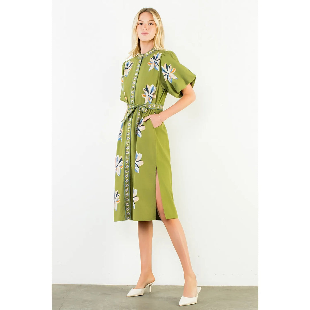 THML Midi Dress Bella Tie Waist Floral Midi Dress