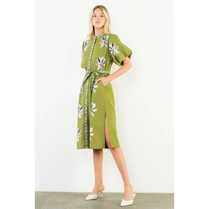 THML Midi Dress Bella Tie Waist Floral Midi Dress
