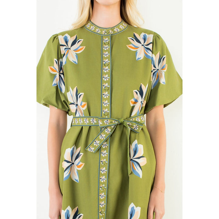 THML Midi Dress Bella Tie Waist Floral Midi Dress
