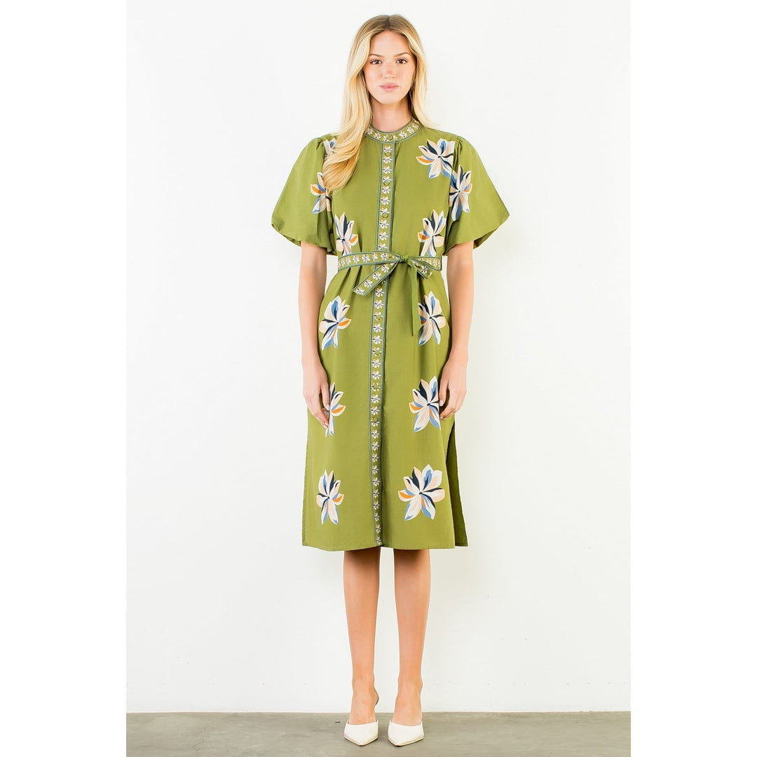 THML Midi Dress Bella Tie Waist Floral Midi Dress