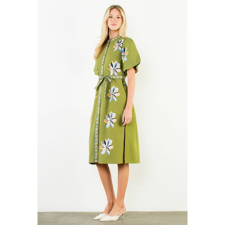 THML Midi Dress Bella Tie Waist Floral Midi Dress