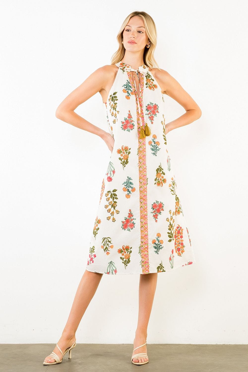 Lana Floral Halter Midi Dress Cream / M