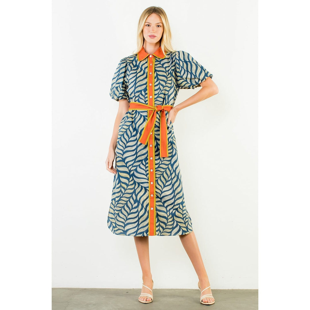 THML Midi Dress Maya Puff Sleeve Dress