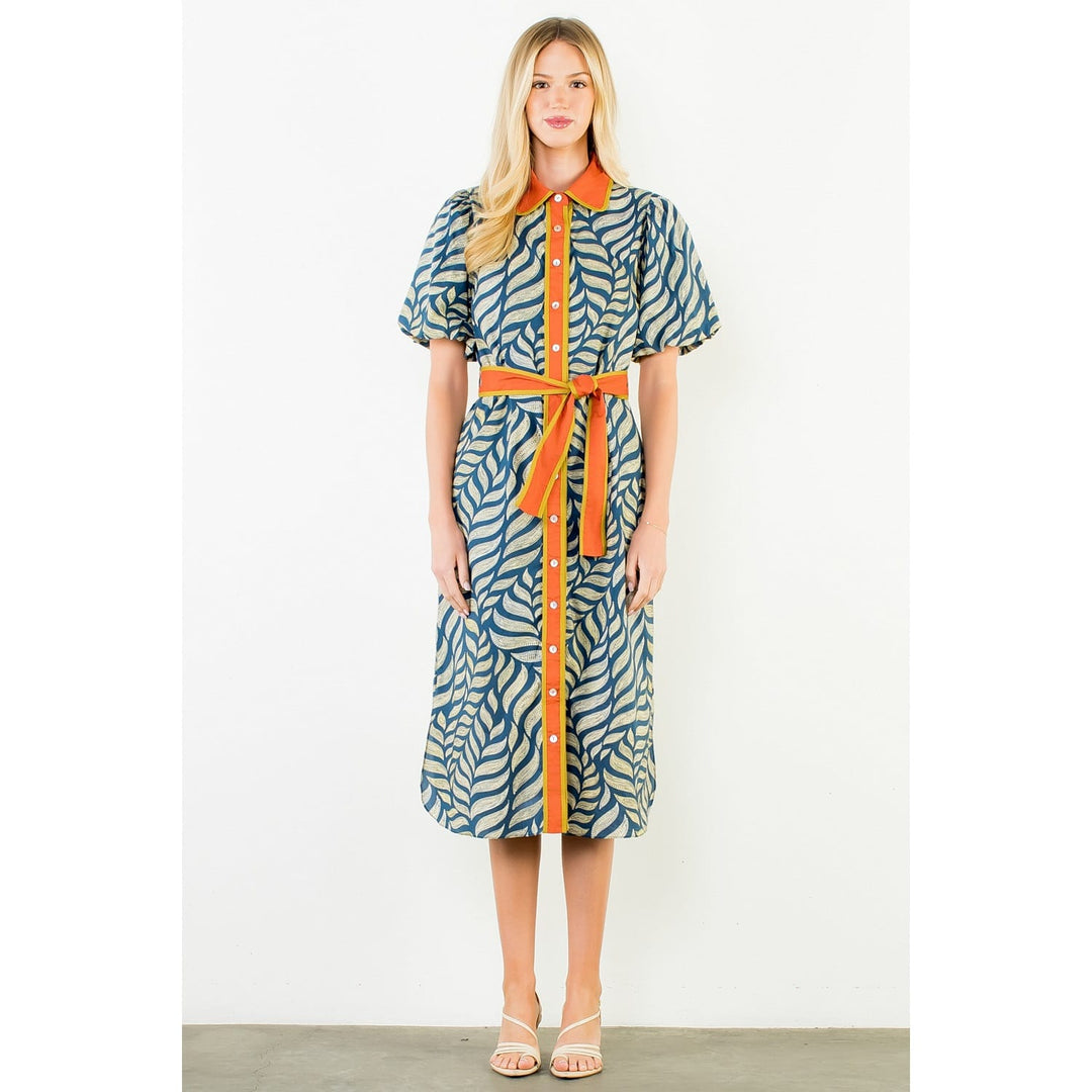THML Midi Dress Maya Puff Sleeve Dress