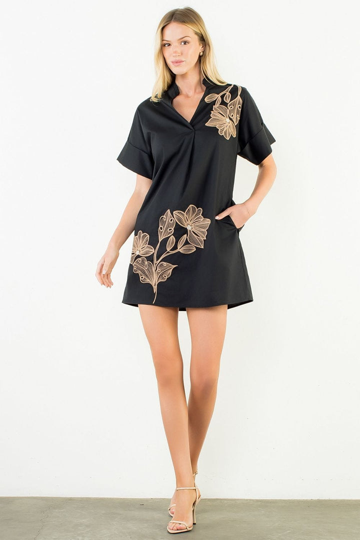 THML Mini Dress Black / XS Ashley Embroidered Mini Dress