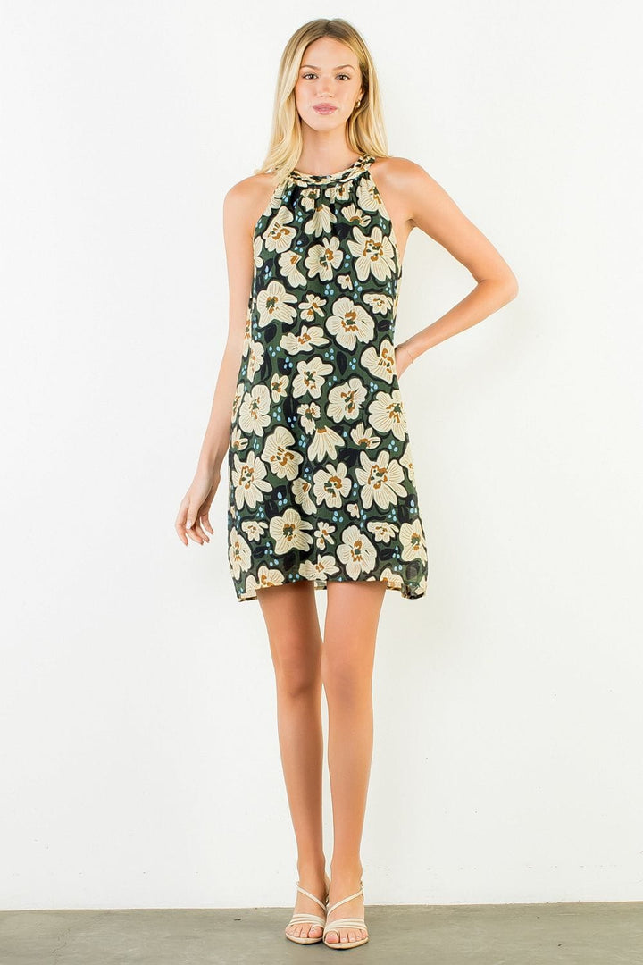 THML Mini Dress Olive / XS Elsie Floral Halter Dress